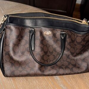Coach Brown and Black Satchel with Structured Design